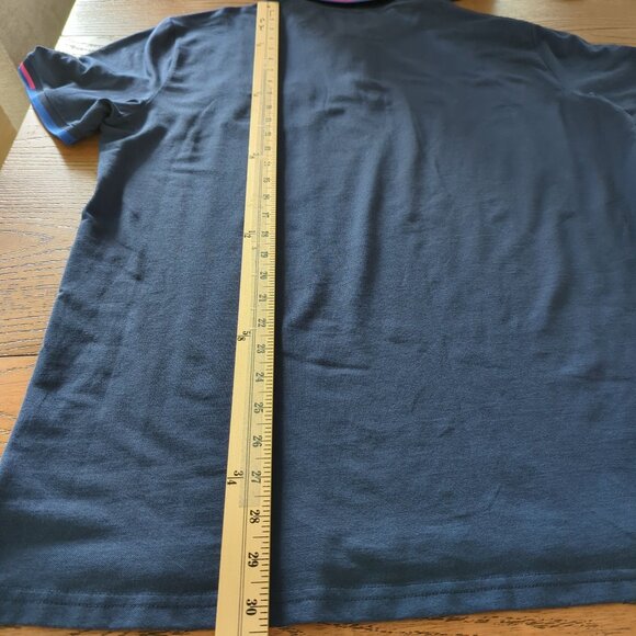 Penguin Mens Navy Polo Shirt XL Striped Collar Pocket Cotton Blend Classic Fit - Picture 11 of 14